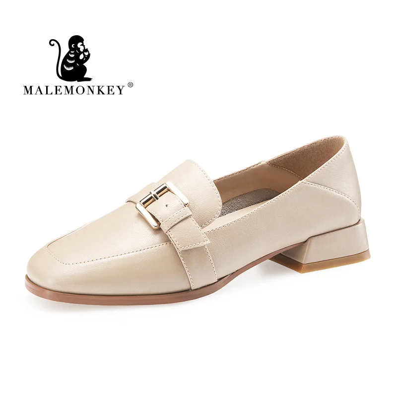 

High Quality New Spring Sqaure Toe Pumps Women Shoes Beige Black Genuine Leather Elegant Casual Low Heel Slip Ladies Work Shoes