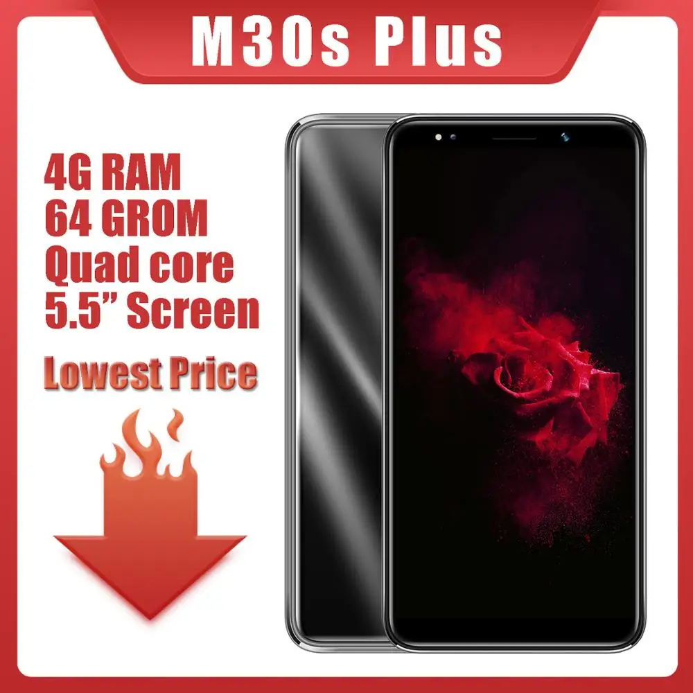 Сотовый телефон M30s Plus 4 Гб + 64 ГБ 5 Мп 13 МП четырёхъядерный смартфон экран дюйма 18:9