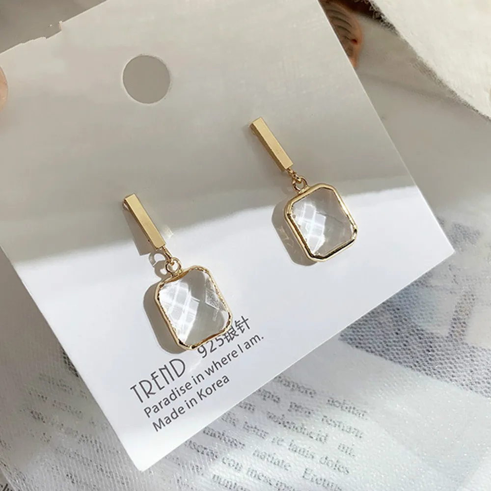 S925 Серебряный корейское модное ювелирное изделие квадратные свисающие серьги