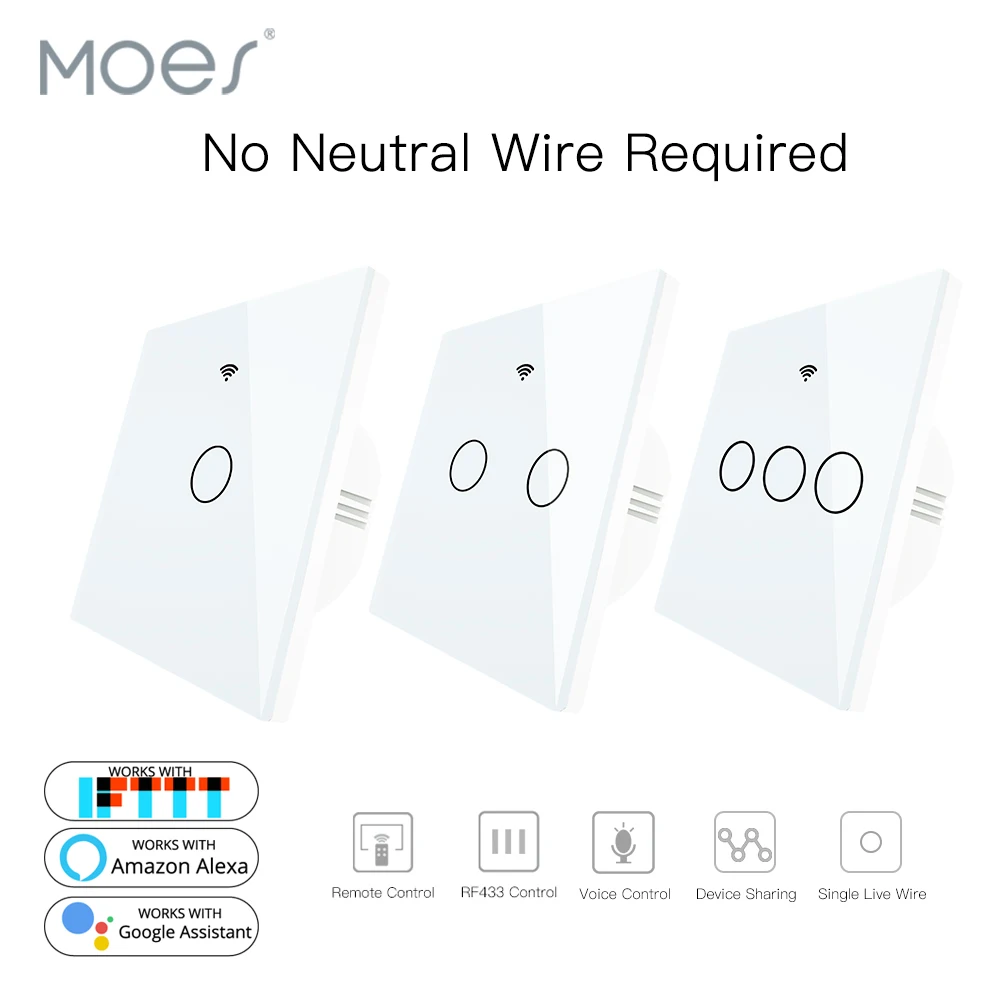 

Single Fire WiFi RF433 Smart Wall Switch Smart Life Tuya Remote Control Work with Alexa