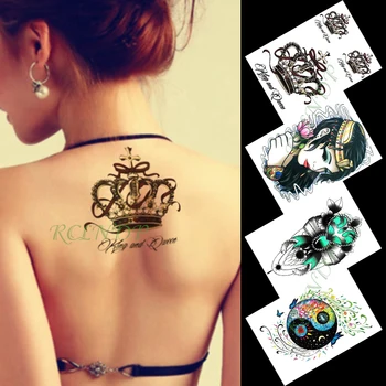 

Waterproof Temporary Tattoo Sticker crown girl butterfly large size tatto flash tatoo fake tattoos for lady men women