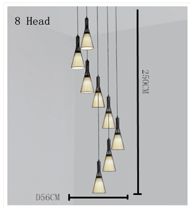 Скандинавское дуплексное здание гостиной люстра промышленный ветер простой креативный лестничный светильник квартира прыжок слой длинная люстра - Цвет корпуса: 8 Head D56CMx250CM