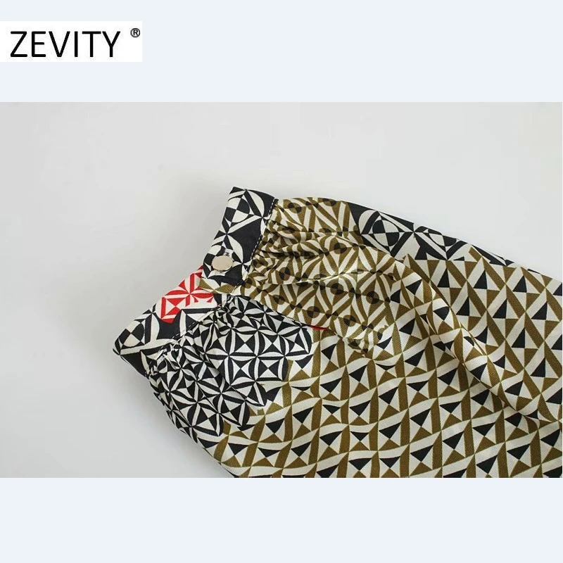 ZEVITY New women vintage cloth patchwork geometric print shirt dress office ladies retro casual slim vestido chic dresses DS4427