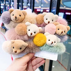 Oaoleer Cute Bear Furry Elastic Hair Bands Korean Lovely Colorful Headbands Rope Tie Holder For Women Girls Fur Hair Accessories