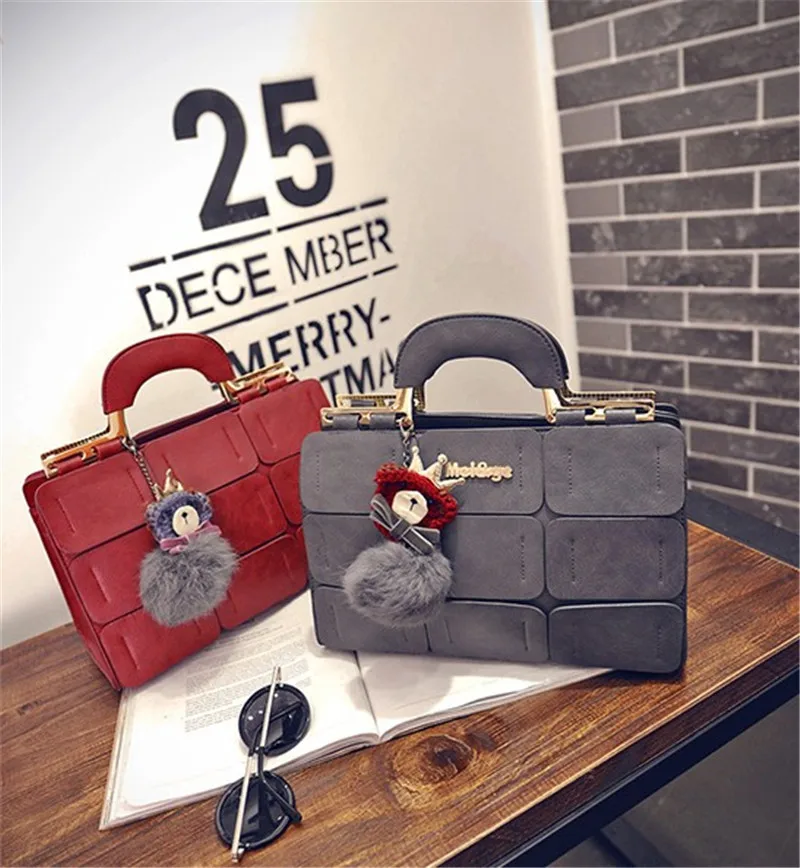 

New Style Women's Splicing Package-Style Sudoku WOMEN'S Bag Portable Shoulder Bag Send Fuzzy Ball Pendant