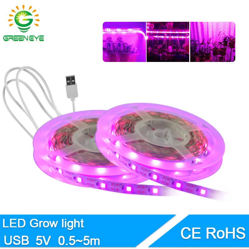 LED Grow Light USB 5V Full Spectrum LED Strip1m 2m 3m 4m 5m SMD 2835