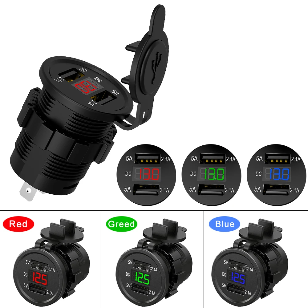 Car Cigarette Lighter Sockets Dual USB Motorcycle Charger 12V-24V usb Moto Power Plug Outlet LED | Автомобили и мотоциклы