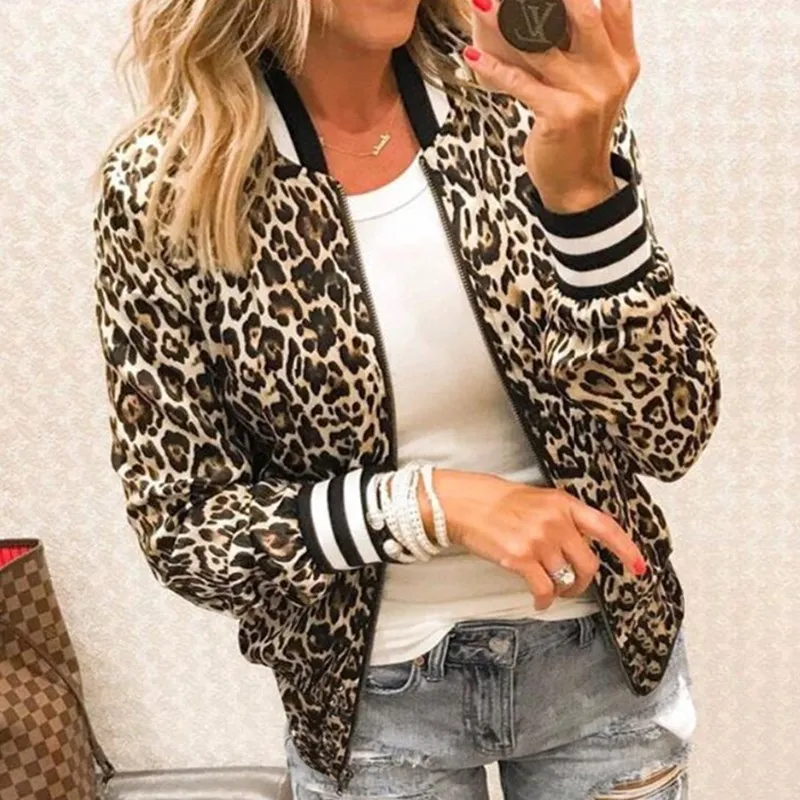 Wuhaobo Sexy Leopard Casual Jackets Women Spring Autumn Basic Print Bomber Zipper Coat Fashion Long Sleeve Female Slim Outerwear