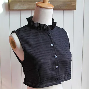 

Gentle Lady Small Plaid Fake Tie White/ Black New Pleated Stand Collar Detachable Lapel Shirt Women's Clothing Accessories