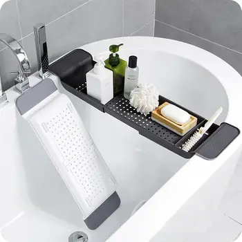 

Drain Scalable Bathtub Tray Hollow out Shower Organizer Plastic Storage Rack for Bathroom Toilet Dark Grey