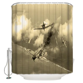 

Fighter Wwii American Plane Saipan Retro Pattern Shower Curtains Polyester Fabric Waterproof Bath Curtain