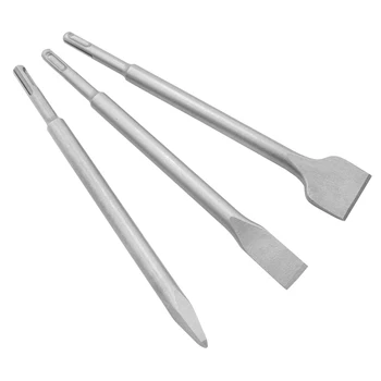

3PC Electric Hammer Chisel Round Handle Pointed Flat Chisel Round Handle Pits Slots Set Impact Drill Concrete Wall Excavation
