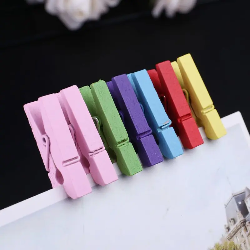 100Pcs Mini Natural Wooden Clothes Photo Paper Peg Pin Clothespin Craft Clips School Office Stationery C63B