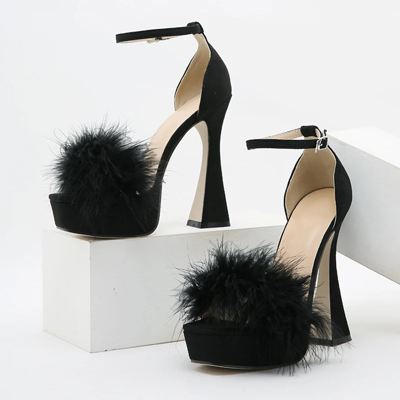Chunky Open Toe Fur Heels – Fashionreesta