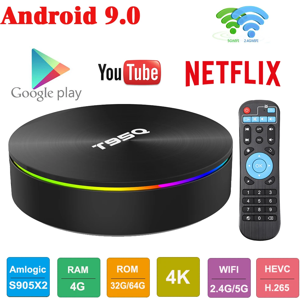 T95Q 4 Гб 64 ГБ Android 9 0 ТВ приставка Amlogic S905X2 четырехъядерный LPDDR3 2 ГГц и 5 двойной Wifi BT4.1