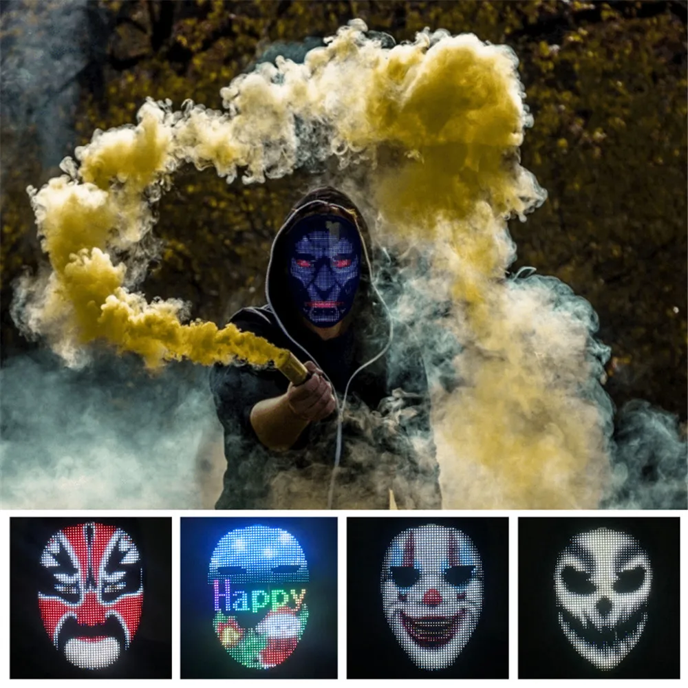 Led Bluetooth Mask App Smart Control Light Up Halloween Prank Concert Party Battery Full Color Display Masquerade Toy | Дом и сад