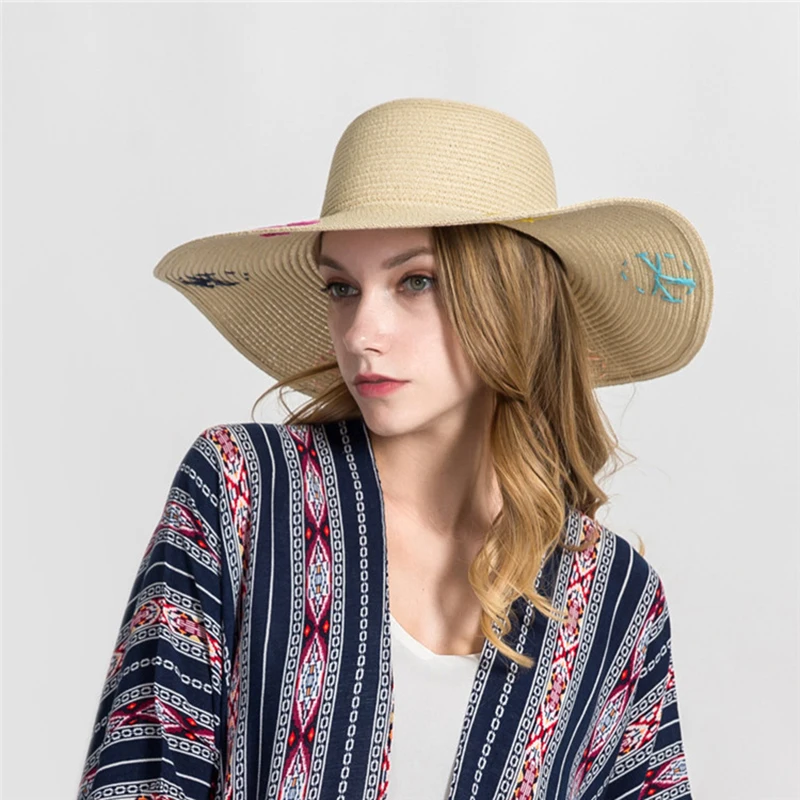 

2019 Flat Women Summer Kentucky Derby Hat High end Straw Wide side Sun Hat Beach Cap Wide Brim Boater Hat Brim Straw Hat