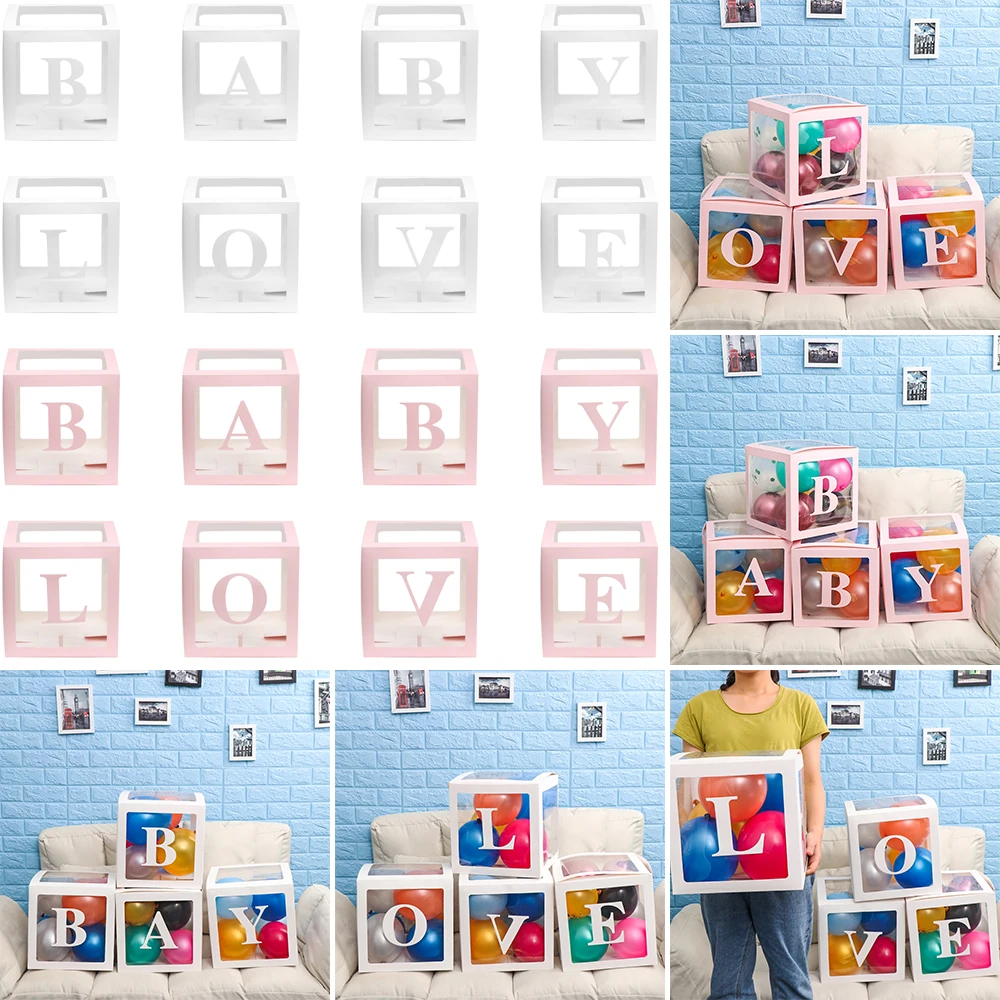 

4pcs Baby Love Transparent Box Storage Balloon Baby Shower Decoration 1st Birthday Wedding Party Decorations Kids Boy Girl Gifts