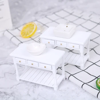 

1:12 Dollhouse Miniature White Wash Basin Table Set Bathroom Accessories Toys