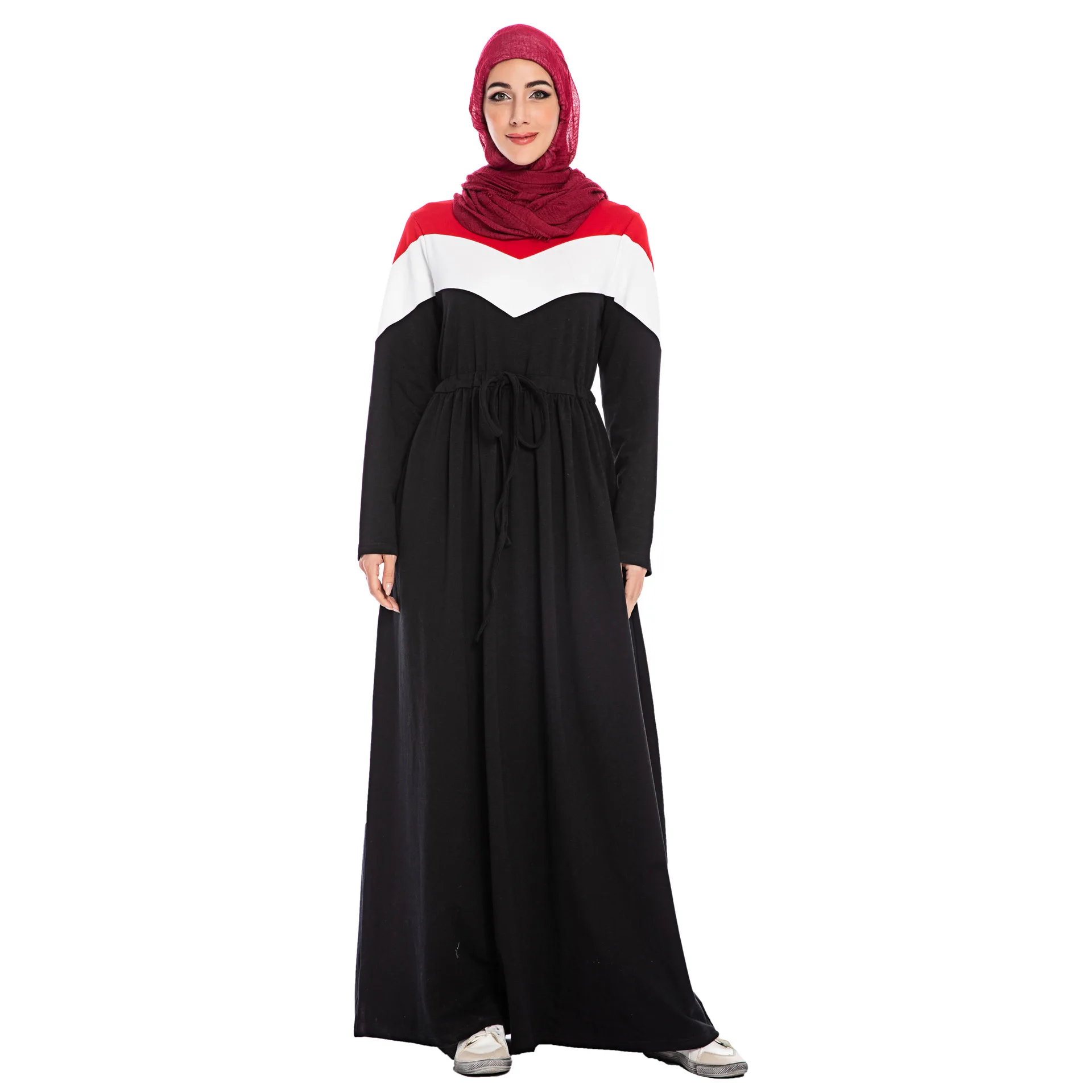 Black Muslim Dress Осенне-зимнее модное женское мусульманское платье кафтан халаты Arabe Хлопок Черный Спорт большой макси размер длинный рукав полосатый с капюшоном абайя - Цвет: Black Muslim Dress