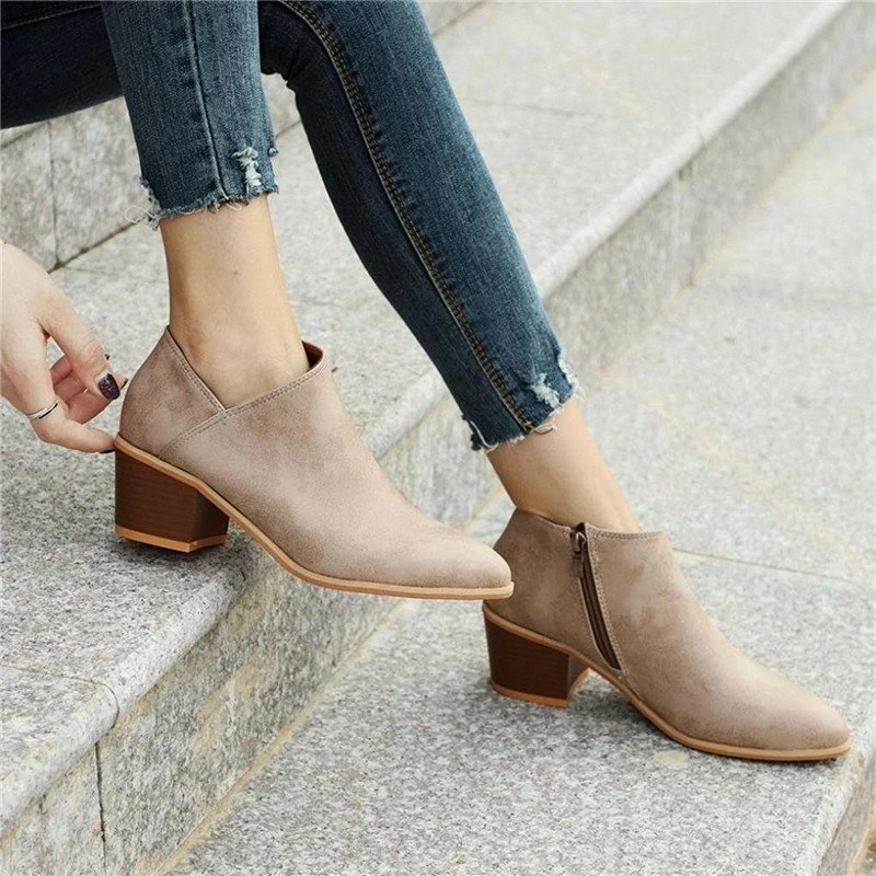 

2019 Women Summer Boots Ankle Pointed Toe Zipper Sandals 5cm Square Heel Breathable Comfortable Women Boots Office Party Shoes