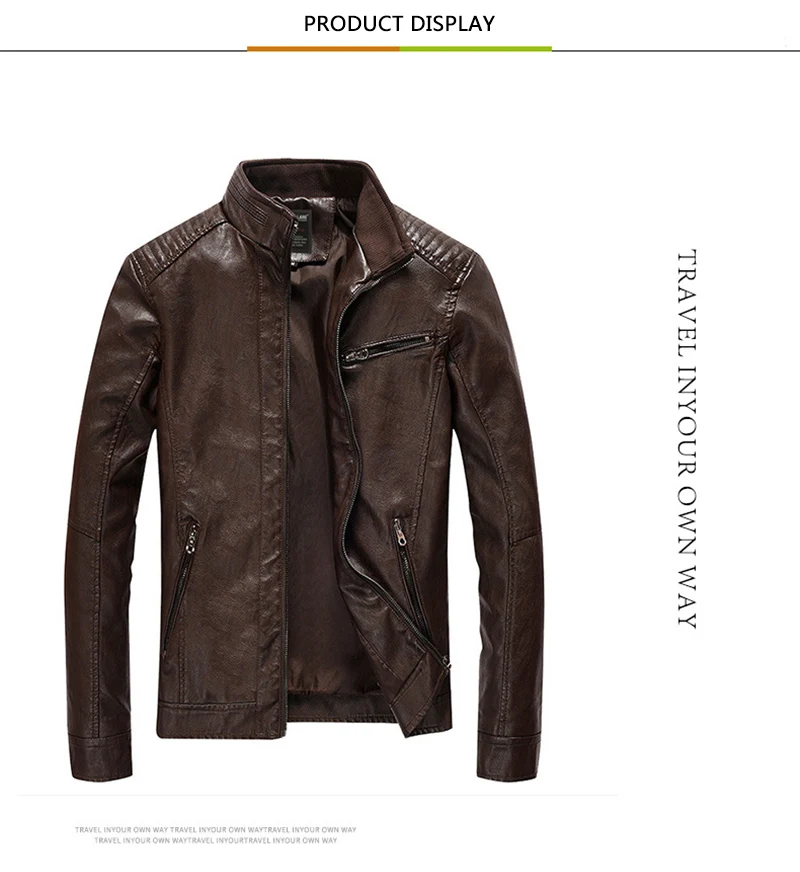 Новая мотоциклетная кожаная куртка для мужчин кожаные куртки; модные; сезон осень; мужская кожаная куртка со стоячим воротником пальто кожаные байкерские Куртки