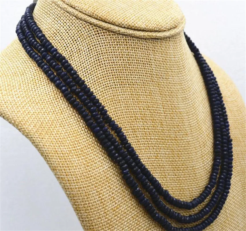 

Jewelry Pearl Necklace 3 Rows 2X4mm NATURAL Brazil FACETED DARK Blue Sapphire BEADS NECKLACE 17-18 Free Shipping