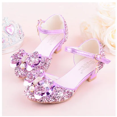 Summer New Children Princess Sandals Kids Girls Wedding Shoes High Heels Dress Shoes Party For Girls Leather Bowtie