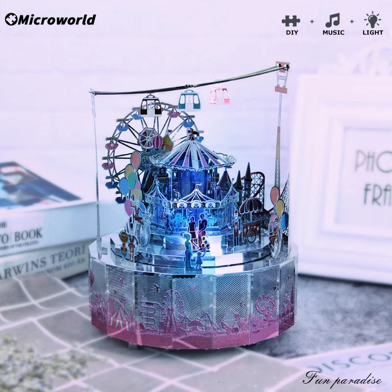 Microworld 3D Metal Theme Rotating Music Box Puzzle Models Kits DIY Laser Cutting Jigsaw Educational Toys Gifts For Girls Adult