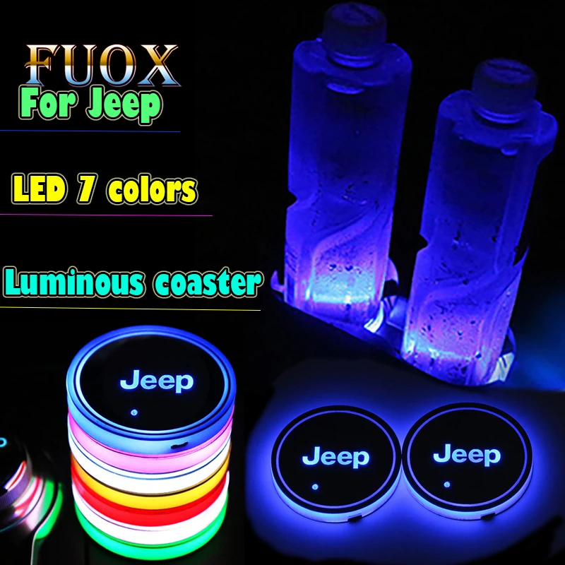 

2pc Fashion Car Logo Luminous Light LED Drink Coaster Anti Slip For Jeeps Cherokee Wrangler Renegade cherokee xj Car Accessories