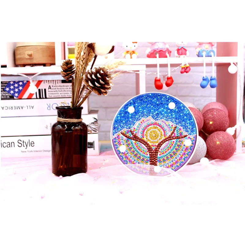 

Shinny Round DIY LED Diamond Lamp Blue Tree Pattern Diamond Mosaic Ornament Home Office Painting Decoration Gifts ZXD016