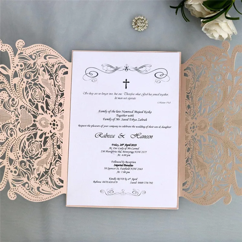  10pcs/set Glitter Paper Laser Cut Wedding Invitation Card Personalized Wedding Decoration Floral Ba - 4.00033E+12