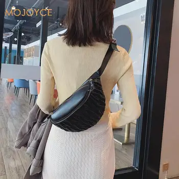 

Women Waist Pack Pleated PU Leather Fashion Solid Color Chest Crossbody Bag Anti-theft Women Band belt Multi-function Bag