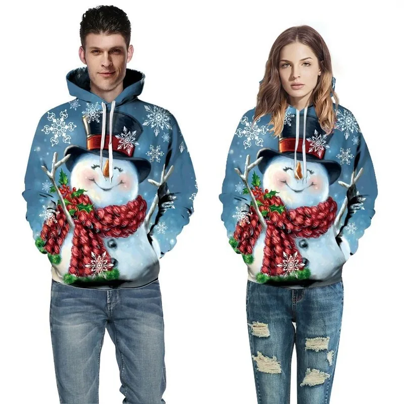 

Christm hoodieas for couples Digital printing Christmas snowman hoody kawaii plus size harajuku Baseball uniform feminine -85