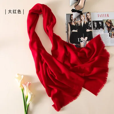 Red Женский шарф из шерсти, теплый шерстяной шарф для женщин, женские шали и палантины из пашмины, зимние кашемировые шарфы - Цвет: Red
