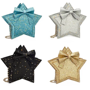 

Girl Princess Sequin Coin Wallet Pentagram Cute Little Bow Wallet Fashion Child Crossbody Gold