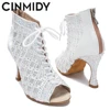 CINMIDY White Latin Dance Boots Samba Salsa Ballroom Dance Shoe Woman Soft Sole Latin Dance Shoe Ladies Mesh High Heel Boots 9CM 3