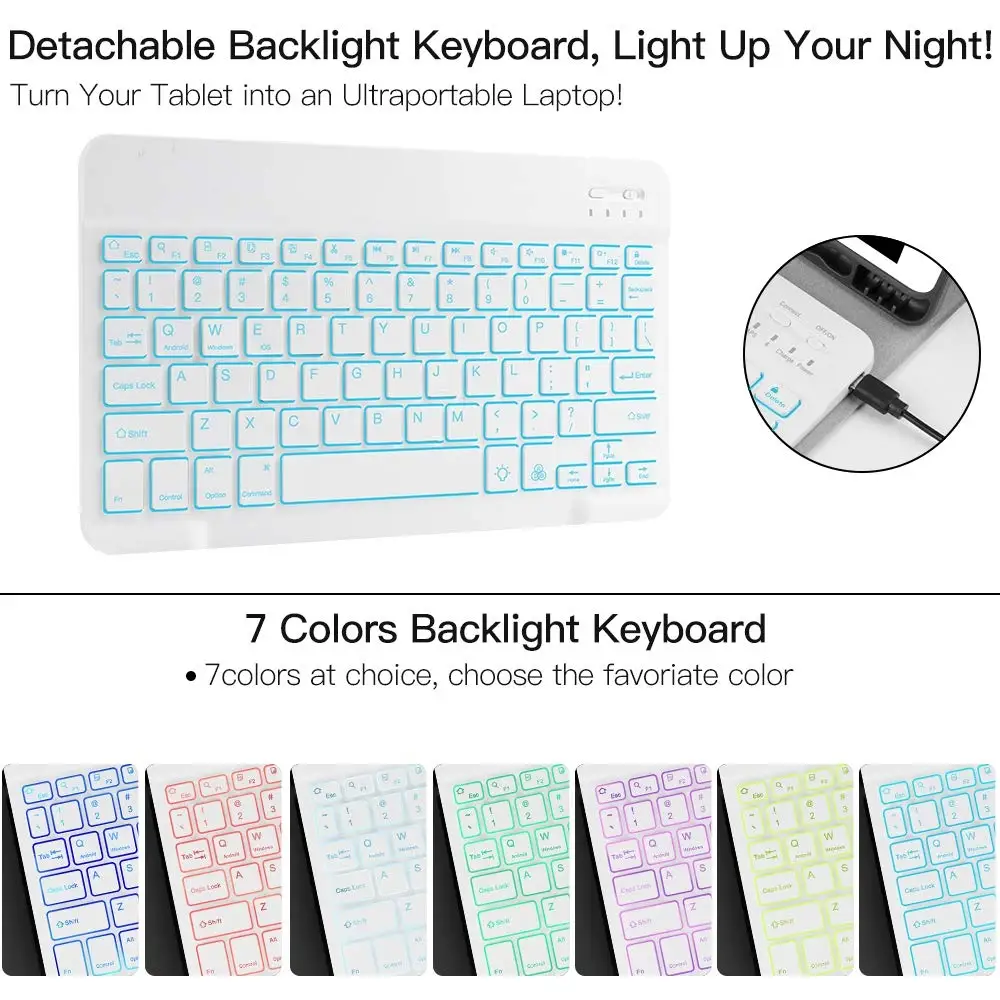 Для ipad 7th 10," американская Bluetooth клавиатура чехол для планшета 7 цветов с подсветкой кожаный чехол держатель ручки