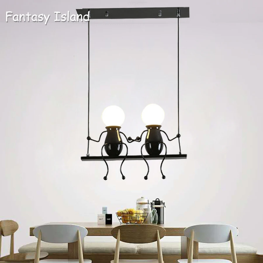 

little man siting pendant light modern hanging lamp creative iron people lights metal cord pandant lamps for kid children room