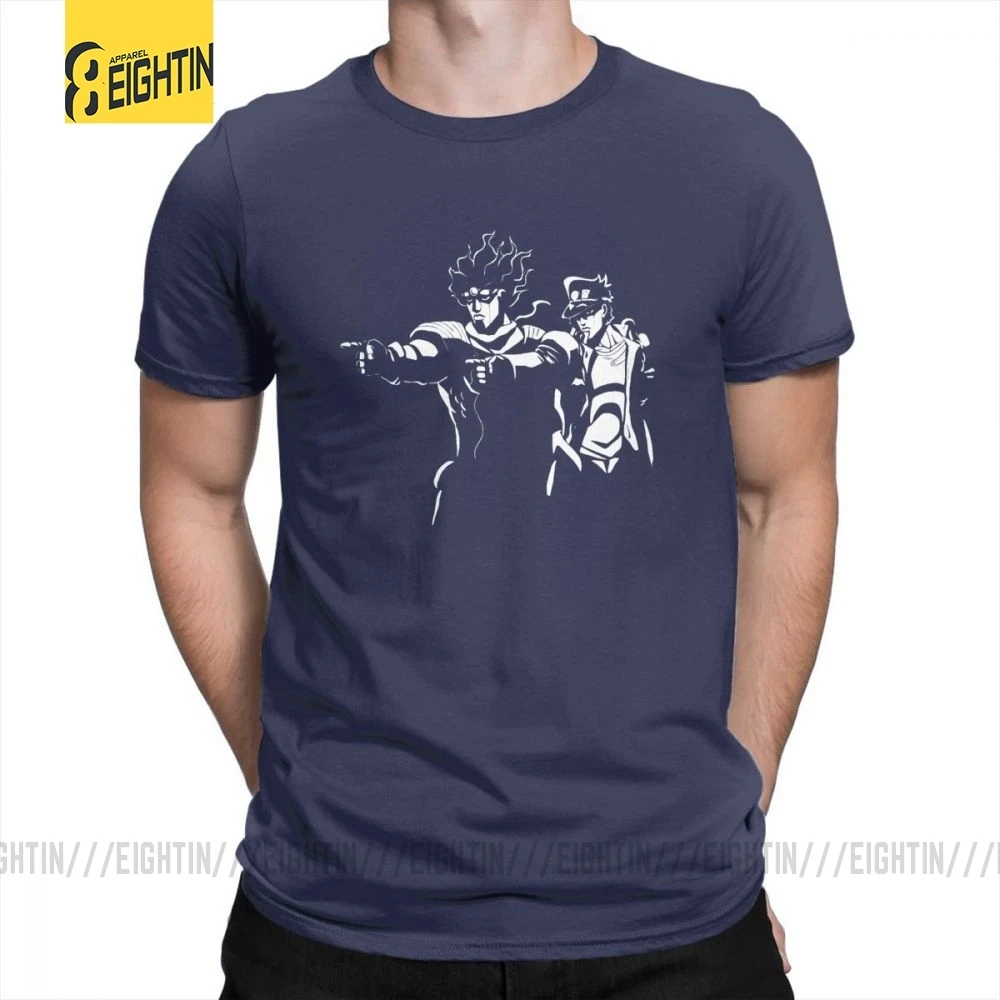 JoJo Необычные Приключения стенд фантастика футболка винтажные футболки новые с коротким рукавом Crewneck очищенный хлопок уютные мужские футболки - Цвет: Тёмно-синий