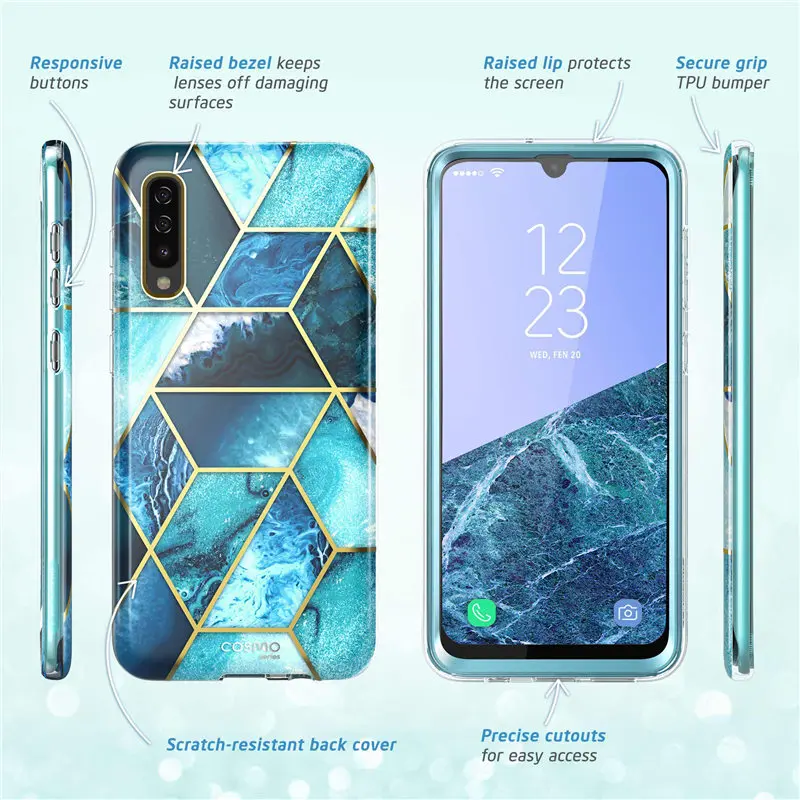 Чехол для Samsung Galaxy A50/A50s (2019) полноразмерный блестящий Мраморный бампер i Blason Cosmo со
