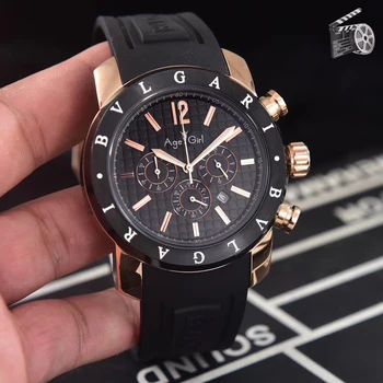 

Classic New Men Titanium Daydate Date Stainless Steel Japanese Quartz Chronograph Black Rose Gold Sapphire Glass Watch AAA+