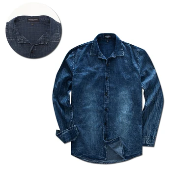 

Casual Denim Shirts Long Sleeve Men's Slim Fit Denim Simple Style T-Shirt Shirt Leisure Jean Shirt Mens Blue Shirt