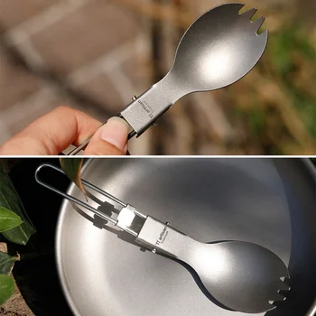 

Camping Folding Picnic Titanium Spoon Tableware Titanium Alloy Fork Ultralight Pure Titanium Spork Outdoor Lightweight Tableware