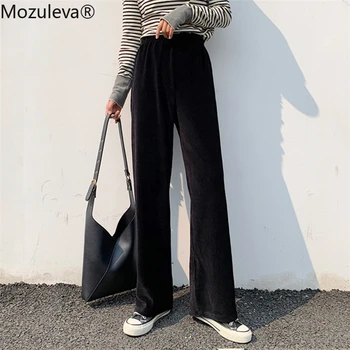 

Mozuleva New 2020 Autumn Winter Women Pant Corduroy Loose High Waist Korean Minimalist Style Straight Long Casual Pants P938