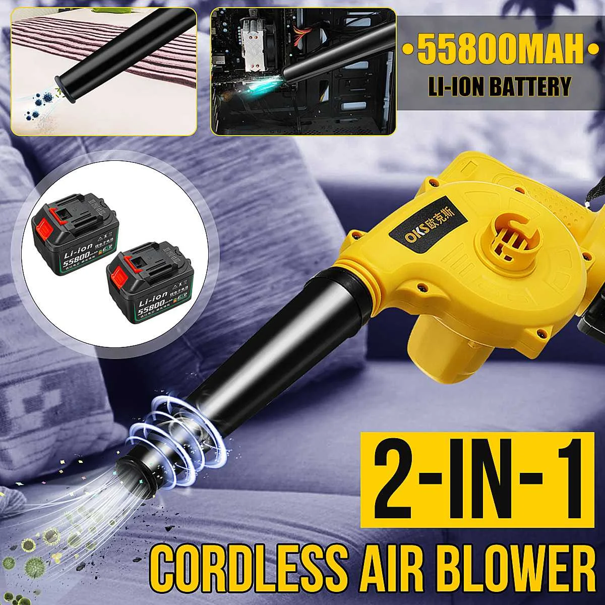 

2IN1 220V 55800mAh Li-ion Cordless Electric Blower Electric Blower Computer Cleaning Vacuum Cleaner Dust Air Blower Power Tools