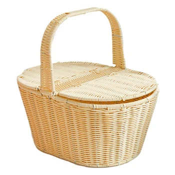 

Storage Basket Rattan Hand Basket with Lid Fruit Basket Hotel Cleaning Basket