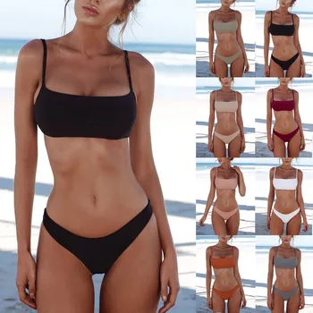 

JAYCOSIN Women's Two Piece Filled Bra Sexy Solid Color Tube top Split Bathing Female Bra Summer Lingerie Beachwear Causal 19Dec5