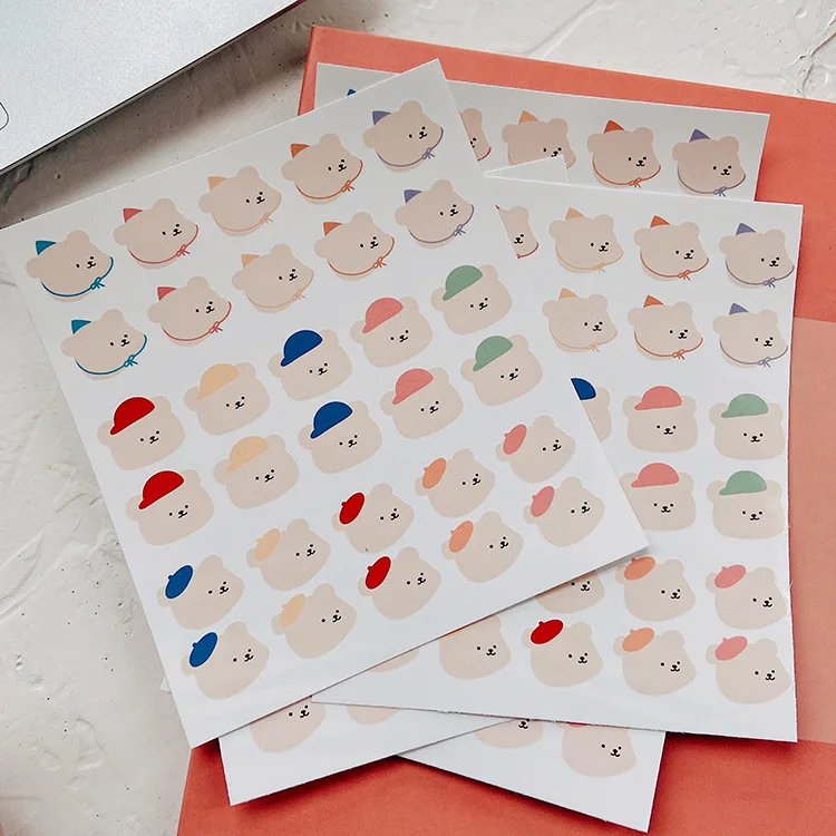 

Ins Cartoon Colorful Hat Bear Cute Stickers Waterproof Labels Sealing Post It DIY Mobile Phone Decorative Stickers Stationery