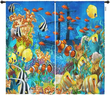 

Curtains Undersea Coral Fish School Colorful Bubbles Curtains Bedroom Living Room Kitchen Decoration Curtains